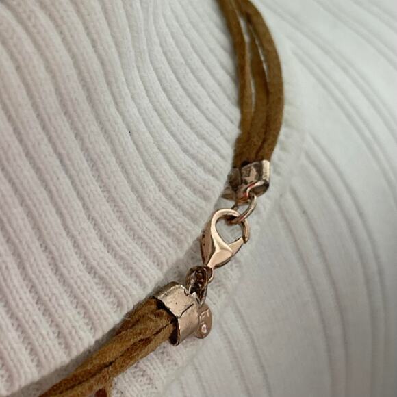 LOFT  Ann Taylor gold tone necklace beaded suede cord peach white pink beads - Picture 4 of 11